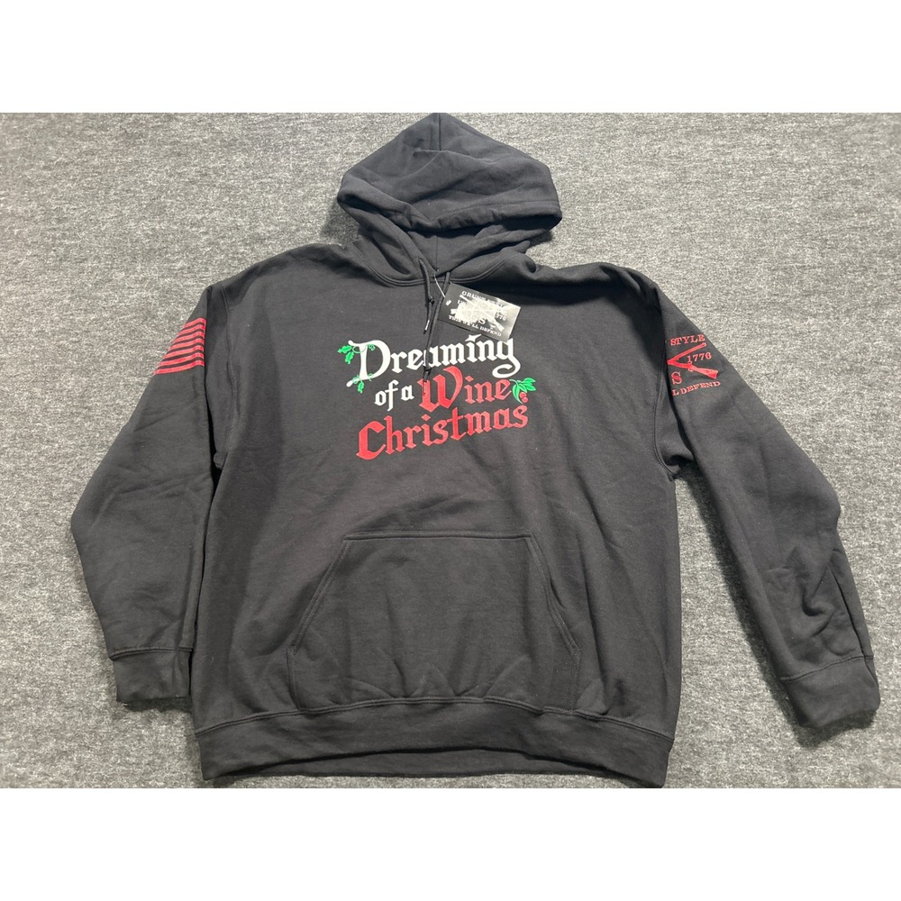 Grunt Style Hoodie Men XL Black New Dreaming of a Wine Christmas Graphic Hoody